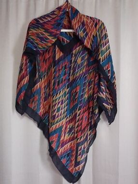 Zazou India Rayon Square Scarf 40×40 Southwest Geometric Diamond Earthtones